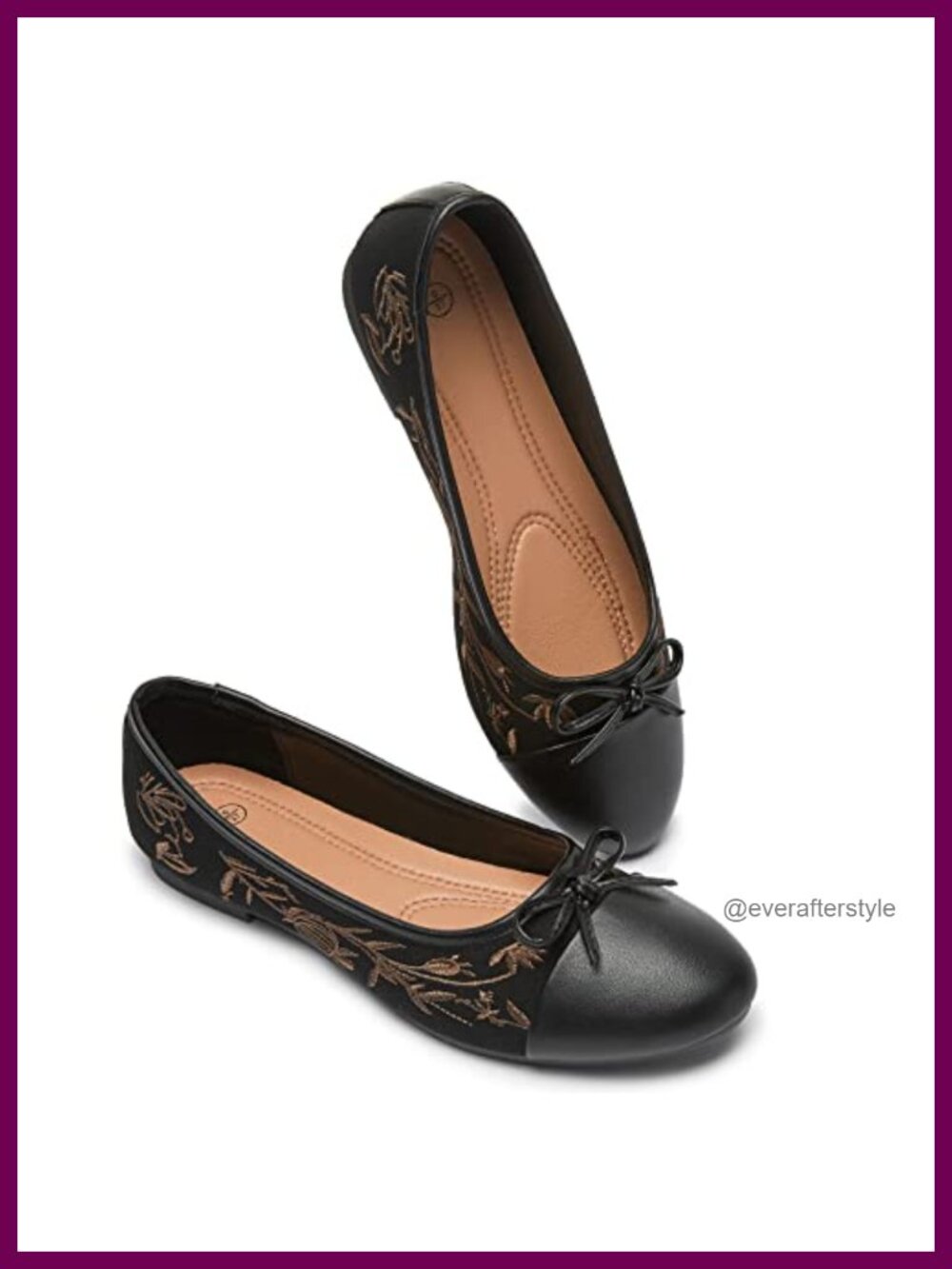 Womens Flats Pomegranate Embroidery Bow Round Toe Memory Foam Ballet Shoes